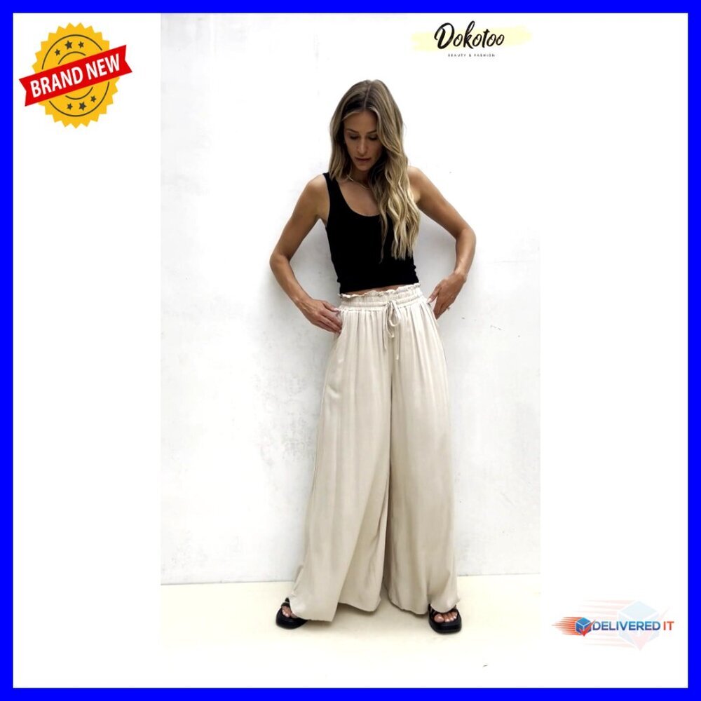 Elastic Waist Wide Leg Pants Casual Comfortable Loose Fit with Pockets - Picture 7 of 7